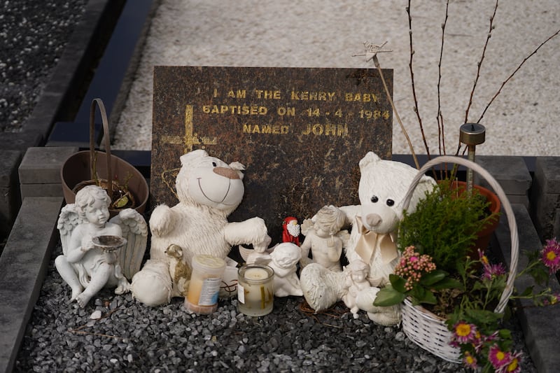 The grave of five-day-old infant Baby John in Holy Cross cemetery in Cahersiveen, Co Kerry, whose body was found with multiple stab wounds in a bag on a beach at White Strand in April 1984. Photograph: Brian Lawless/PA Wire