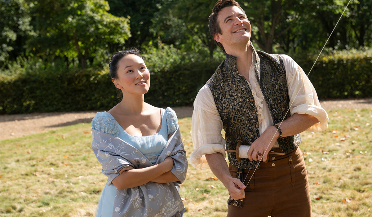 Bridgerton. (L to R) Yerin Ha as Sophie Baek, Luke Thompson as Benedict Bridgerton. Pic: Netflix