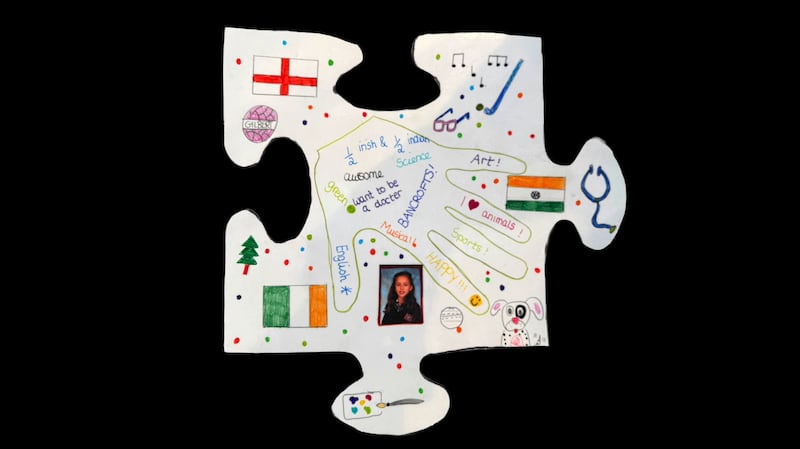 A montage made by Grace O’Malley-Kumar when she was a child shows all the things that she considered important to her, including the Irish, English and Indian flags. Photograph: The Nottingham Inquiry/Tapestry Pictures