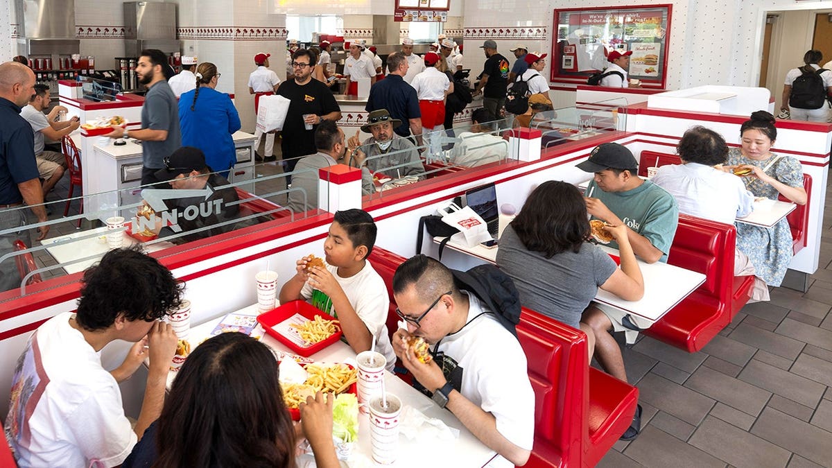 View of crowded In-n-Out restaurant