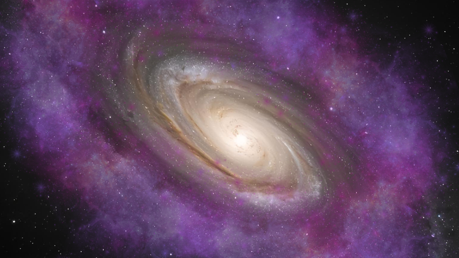 An illustration showing a halo of dark matter around a spiral galaxy
