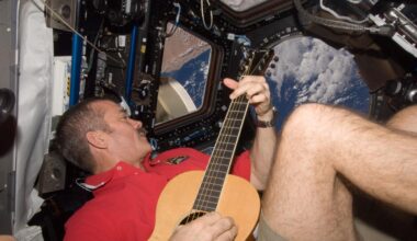 Canadian astronaut Chris Hadfield plays guitar from the International Space Station