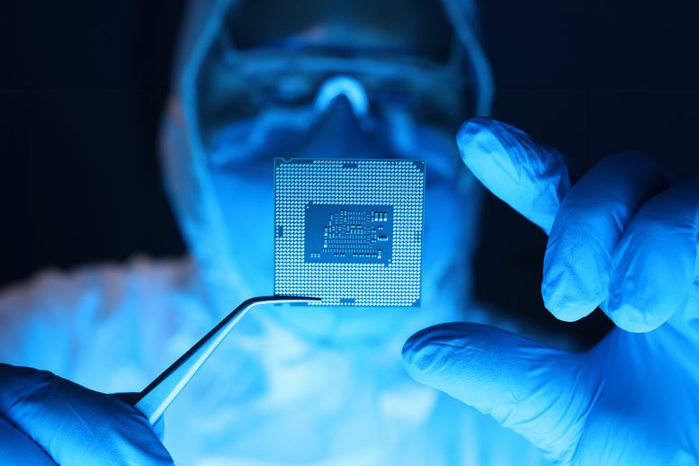 Clean Room Dust Protection Holding Microprocessor Computer Chip
