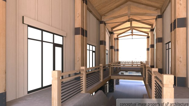 This image shows a preliminary design for a new Caribou Village shopping center in Nederland, Colorado. The original Caribou Village was destroyed by fire on Oct. 9, 2025. (Up Architecture / Courtesy image)