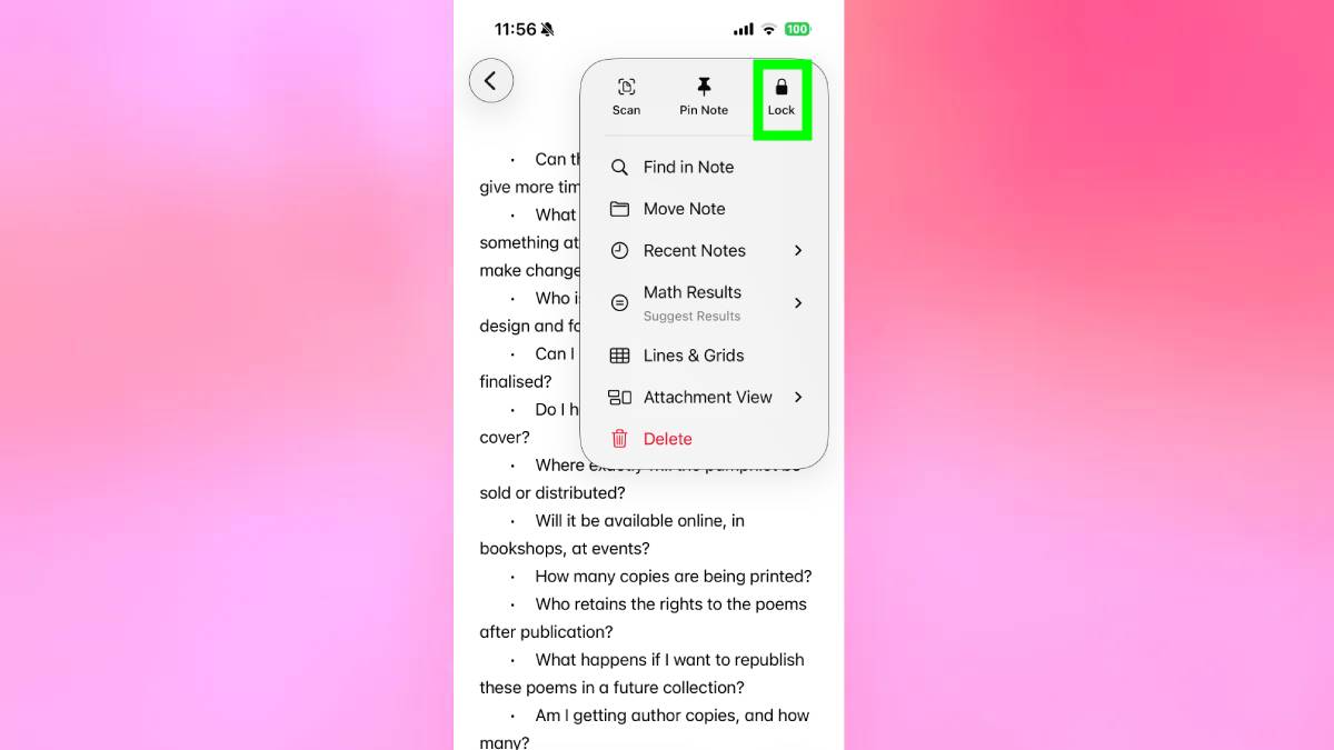 How to lock note on iPhone
