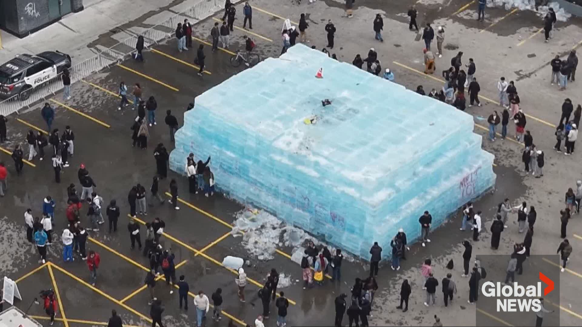 Click to play video: 'Drake’s album release date revealed after it’s broken from ice sculpture'