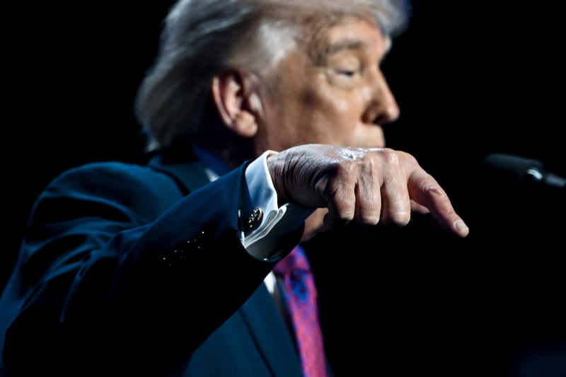 US president Donald Trump speaks during a Turning Point USA Build the Red Wall event in Phoenix, last week. Photograph: Kenny Holston/The New York Times
                      