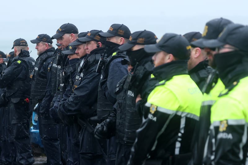Gardaí as protesters take part in a blockade at the Whitegate Oil Refinery in Co Cork, on the fourth day of a National Fuel Protest against rising fuel prices.Photograph: Brendan Gleeson/PA Wire