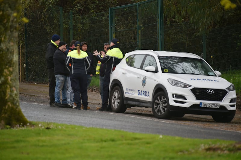 Gardai seen speaking with protesters. Photograph: Michael Mac Sweeney/Provision
