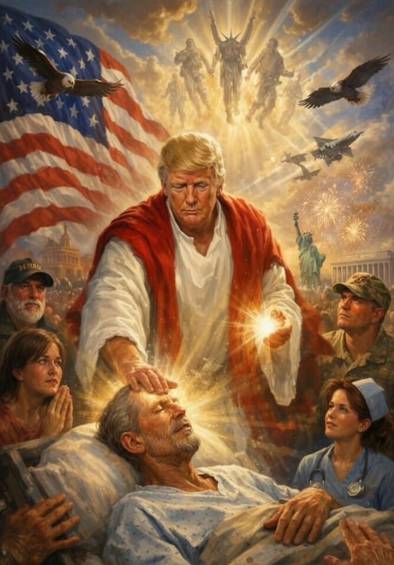 An image posted by Donald Trump on his Triuth Social platform depicting himself as Jesus Christ