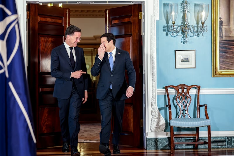 Mark Rutte, secretary general of Nato, and Marco Rubio, US secretary of state, prior to a meeting in Washington DC. Photograph: Valerie Plesch/Bloomberg