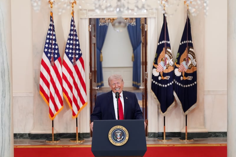 US president Donald Trump during a prime-time address to the nation in the Cross Hall of the White House in Washington on Wednesday. Photograph: Alex Brandon/AP Photo/Bloomberg 