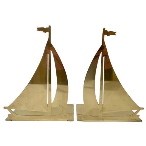 1st Dibs, Pair Brass Sailboat Bookends