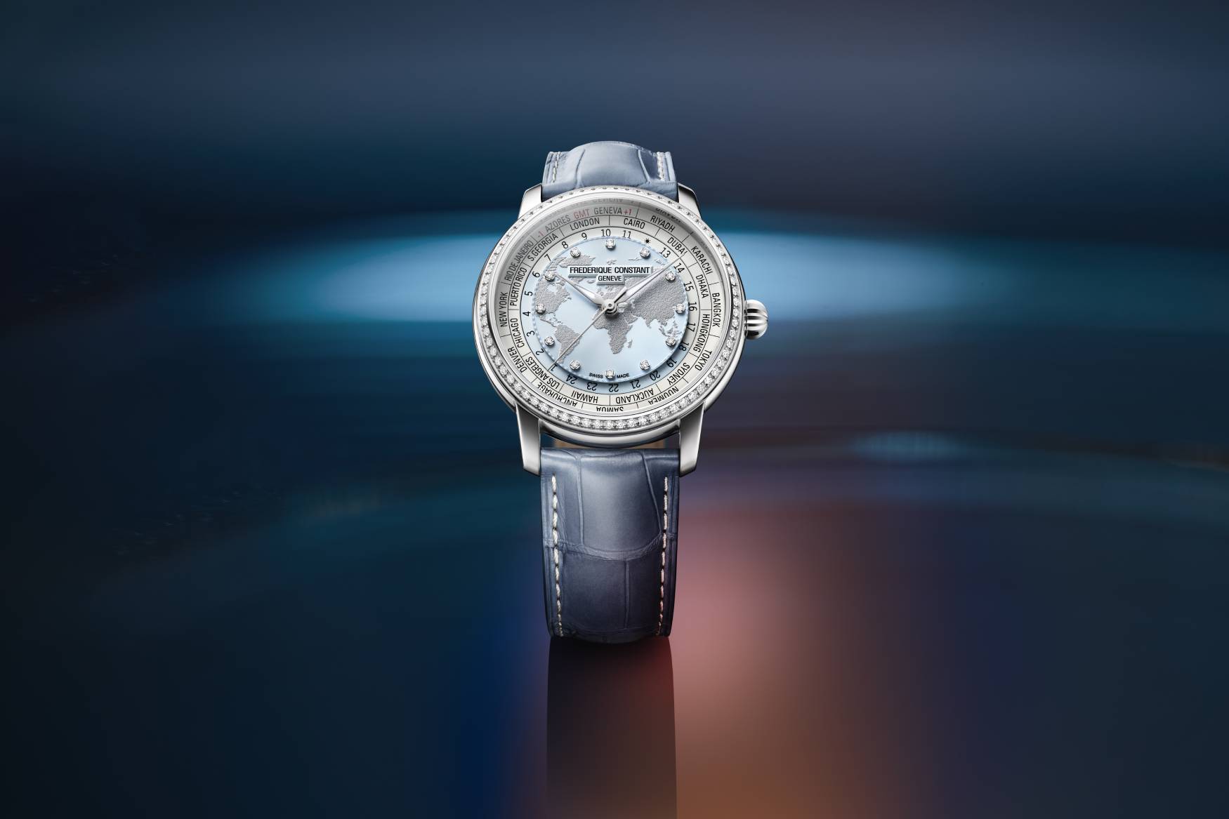 Frederique Constant Classic Worldtimer Manufacture Diamonds front