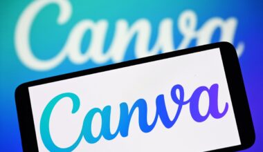 In this photo illustration, the Canva logo is seen on a smartphone and in the background.