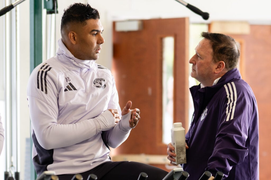 Steve Holland talking to Casemiro at Carton House in Ireland