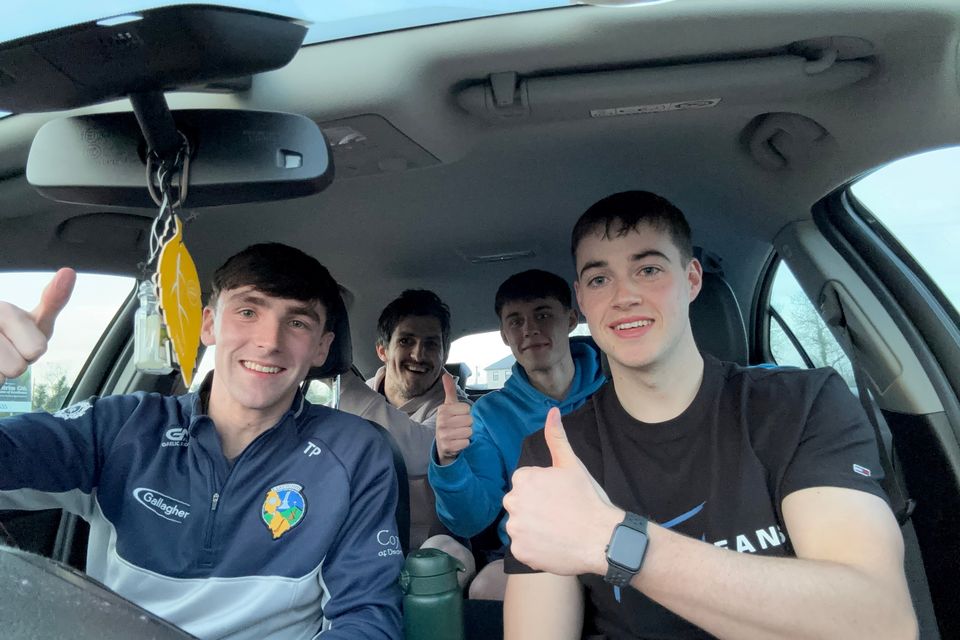 On the road again: Tom Prior and Fergal McLoughlin, front (L to R), with Michael Verney and Jack Kelly, back (L to R), en route to Leitrim training on Thursday night from their Dublin base