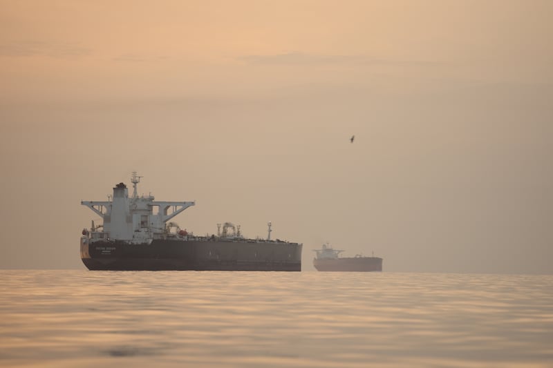 Tankers anchored in the Strait of Hormuz off the coast of Qeshm Island, Iran. Photograph: Asghar Besharati/AP
