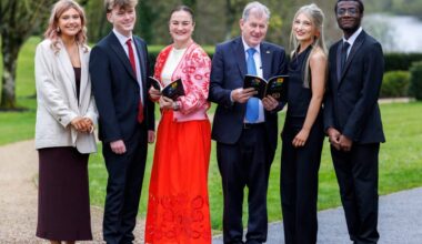 All Ireland Scholarship winners, Alice Claffey (Cork), Seán Weldon (Dublin), Amy Egan (Sligo), and Kosy Chikwendo (Dublin) with Guest of Honour, Kellie Harrington and Sponsor, JP McManus at awards ceremony in University of Limerick, Saturday 4th April. Commenting on the event, Guest of Honour and Double Olympic Champion, Kellie Harrington said; ‘I’m delighted to be here today as the Guest of Honour for the All Ireland Scholarship Awards in the University of Limerick. It is a very special occasion for the 2025 winners, their families, and school principals, and they should be very proud of themselves and their accomplishments. I would like to thank JP McManus and his family for having me here today.’ Pic: Arthur Ellis