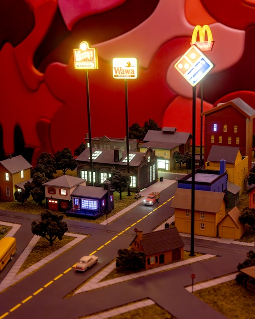 THURSDAY, APRIL 9, 2026 - Within a gallery room at the Glenstone Museum, "The Decorated Shed" by Alex Da Corte plays with scale and contemporary references.