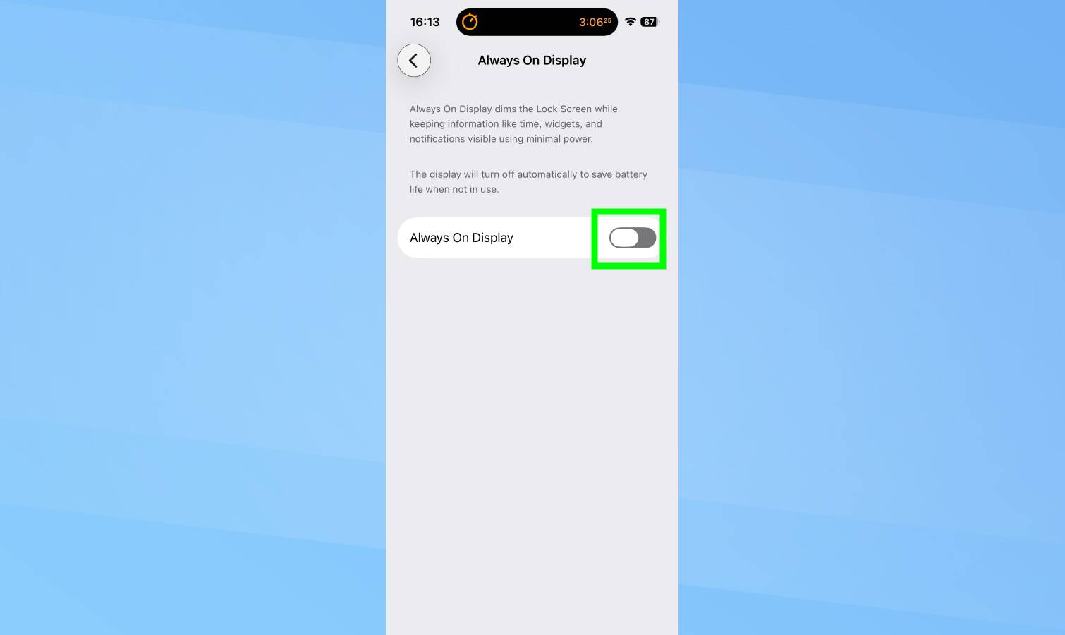 Always-on display toggled off