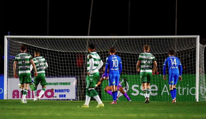 Shamrock Rovers player Graham Burke scores a penalty against Waterford. Photograph: Inpho