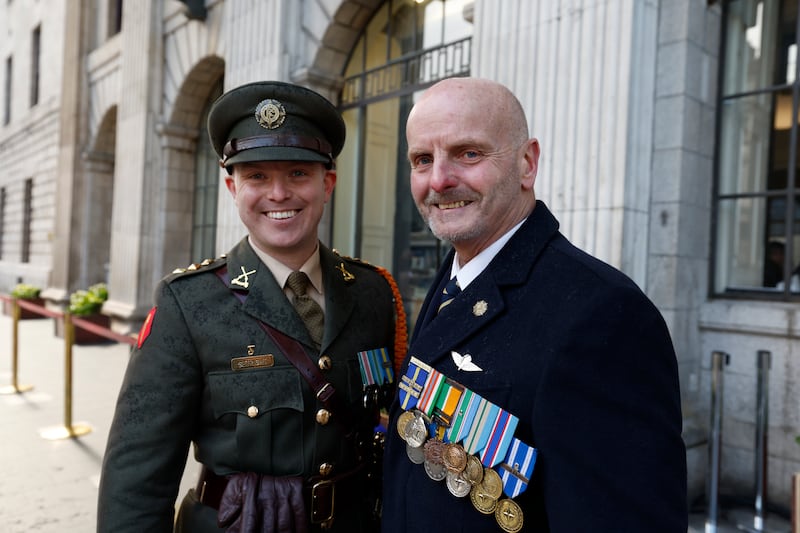 Capt Jack Setright and retired Sgt Maj Gerry Setright at the GPO on Sunday.  Photograph: Nick Bradshaw