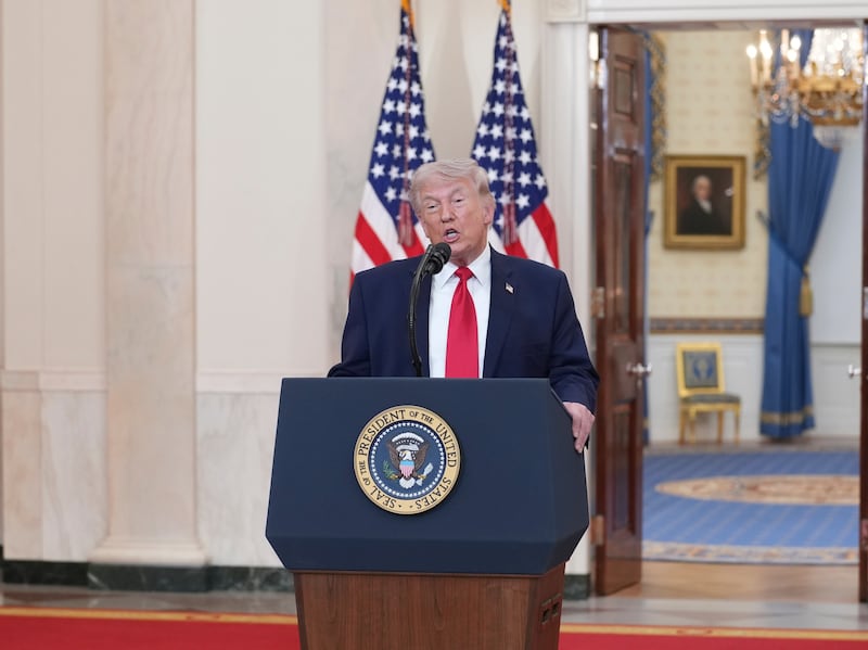 US president Donald Trump addresses the nation from the White House on Wednesday. Photograph: Doug Mills/New York Times
                      