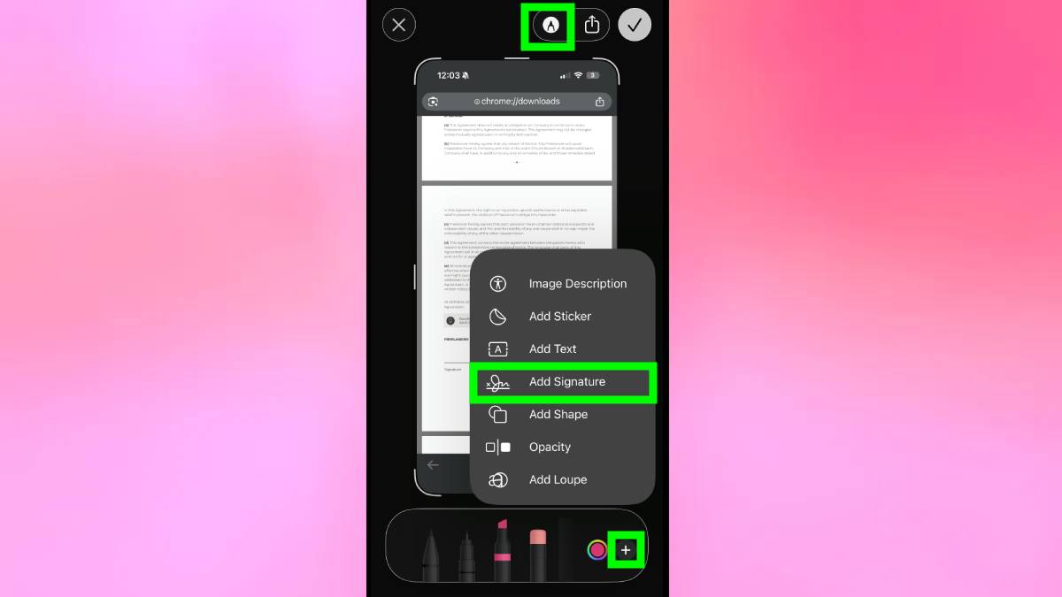 Add signature on iPhone