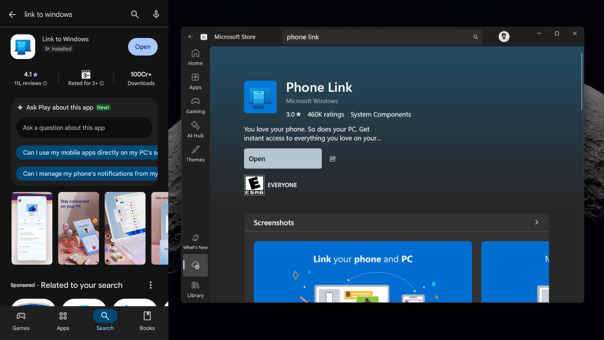 Link to Windows for Android and Phone Link for Windows PCs