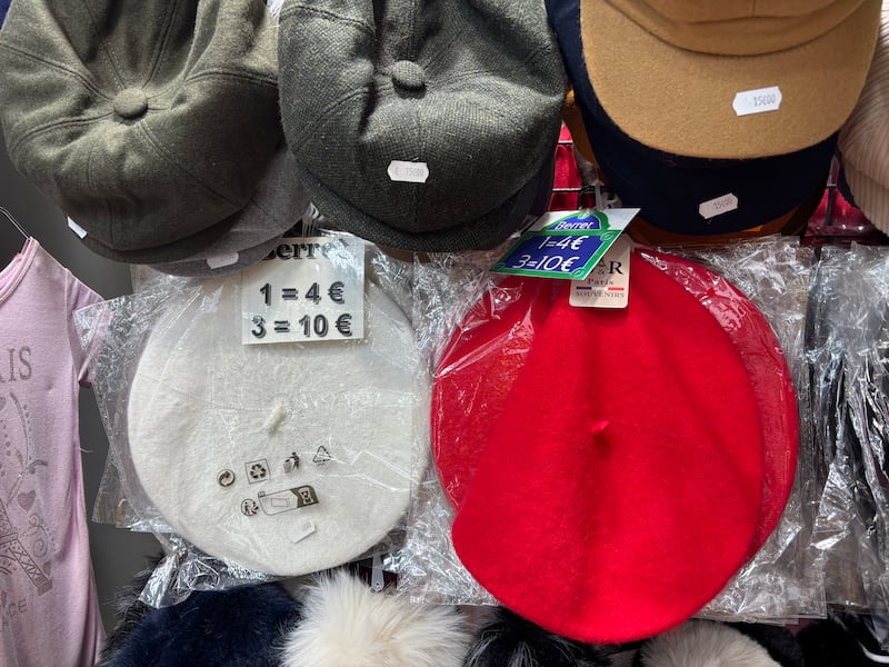 Hat sellers in Paris credit a rise in sales of the traditional beret to the Emily in Paris series. Photograph: Naomi O'Leary