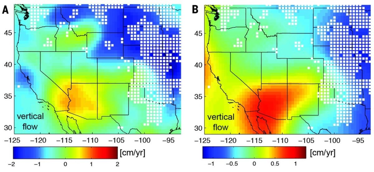 Maps Showing Vertical Flow Across A Region, With Downward Flow In Blue And Upward Flow In Red, Highlighting Spatial Variations In Movement.