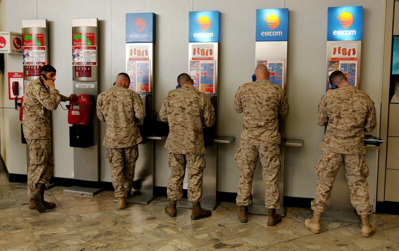 US marines bound for Iraq call home shortly after arriving at Shannon in December 2006. File image. Photograph: Matt Kavanagh