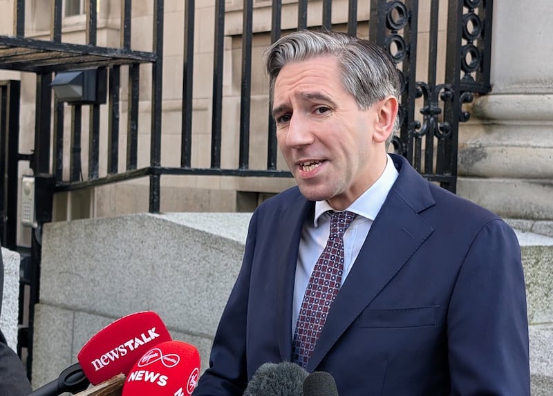 Minister for Finance Simon Harris speaking to reporters before a Cabinet meeting at Government Buildings, Dublin. Photograph: Cillian Sherlock/PA Wire
