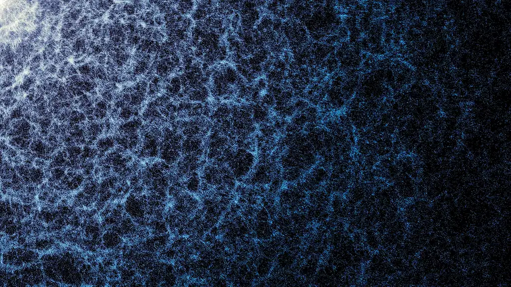 A small portion of the DESI map, revealing the large-scale structure of the universe. Bluish-white vector-like arrangement of dots on a dark background.