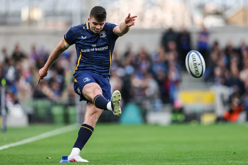 Leinster's Harry Byrne kicks a conversion during Sunday's Champions Cup match against Ediburgh. Photograph: Ben Brady/Inpho
