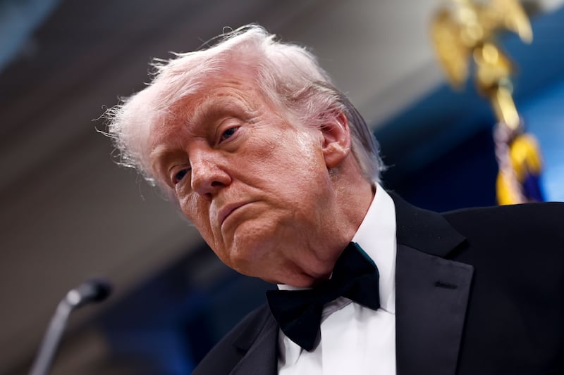 US President Donald Trump speaks to reporters in the White House press room after a shooting outside the Hilton Hotel ballroom. Photograph: Will Oliver/ EPA
