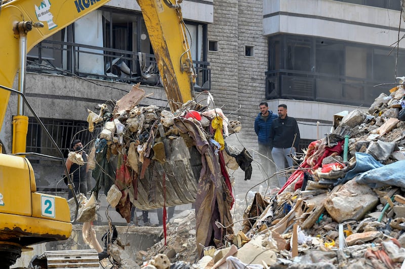 A bulldozer clears the rubble of a destroyed building on Sunday after an Israeli airstrike targeted a building in the Ain Mreisseh neighborhood of Beirut, Lebanon, on April 8th. Photograph: Wael Hamzeh/European Pressphoto Agency