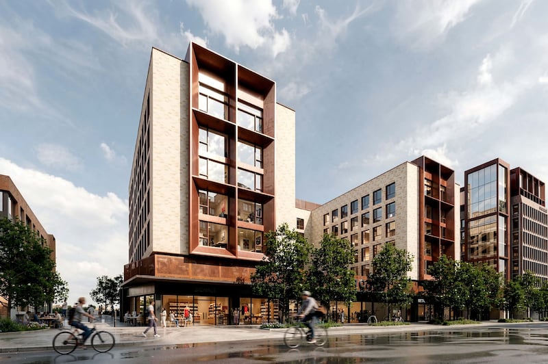 The proposal comprises a mixed-use regeneration at Phibsborough Shopping Centre and numbers 345-349 North Circular Road, and immediately adjacent lands. Illustration: MCORM