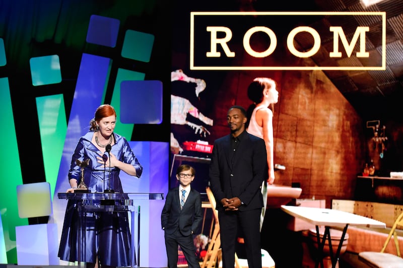 Emma Donoghue accepting the Best First Screenplay award for Room at the 2016 Film Independent Spirit Awards, in California. Photograph: Kevork Djansezian/Getty