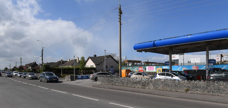 Motorists que for fuel in Midelton, Co Cork, on Thursday. Photograph: Michael Mac Sweeney/Provision