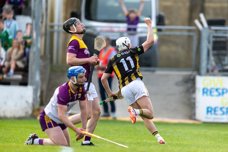 Kilkenny’s Cian Kenny celebrates scoring their third goal. Photograph: Morgan Treacy/Inpho