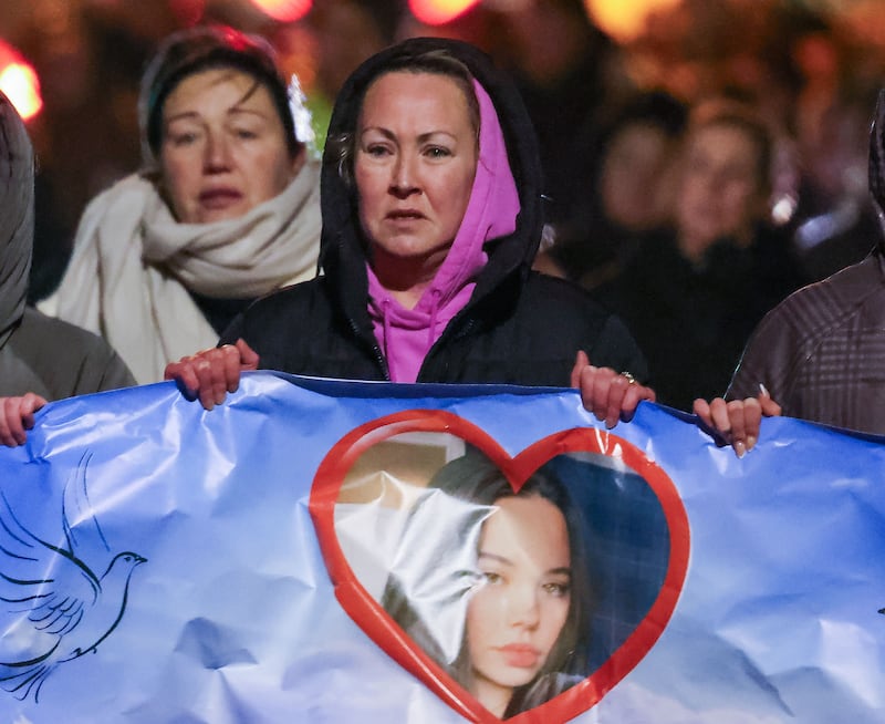 Grace Lynch's mother Siobhán at a vigil in memory of her daughter who died after being hit by a scrambler motorcycle in Dublin. Photograph: Colin Keegan/Collins, Dublin.