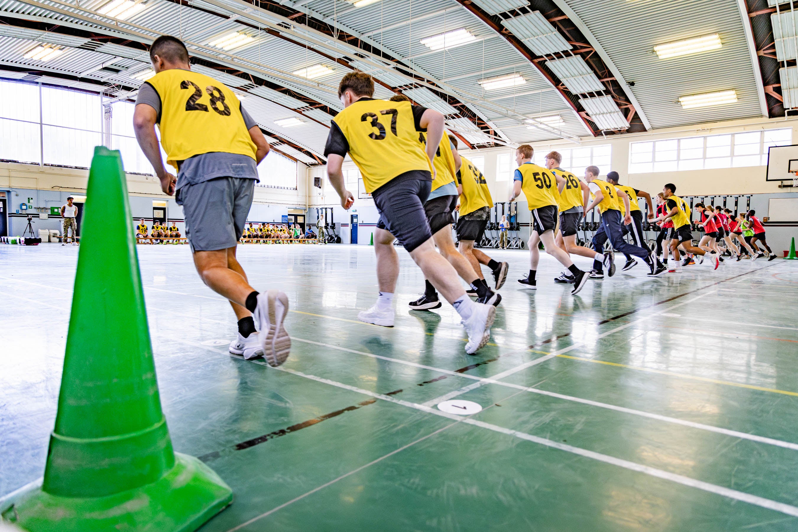 Recruits tackling the bleep test as part of RAF assessments at RAF Halton’s Finlay Gym
