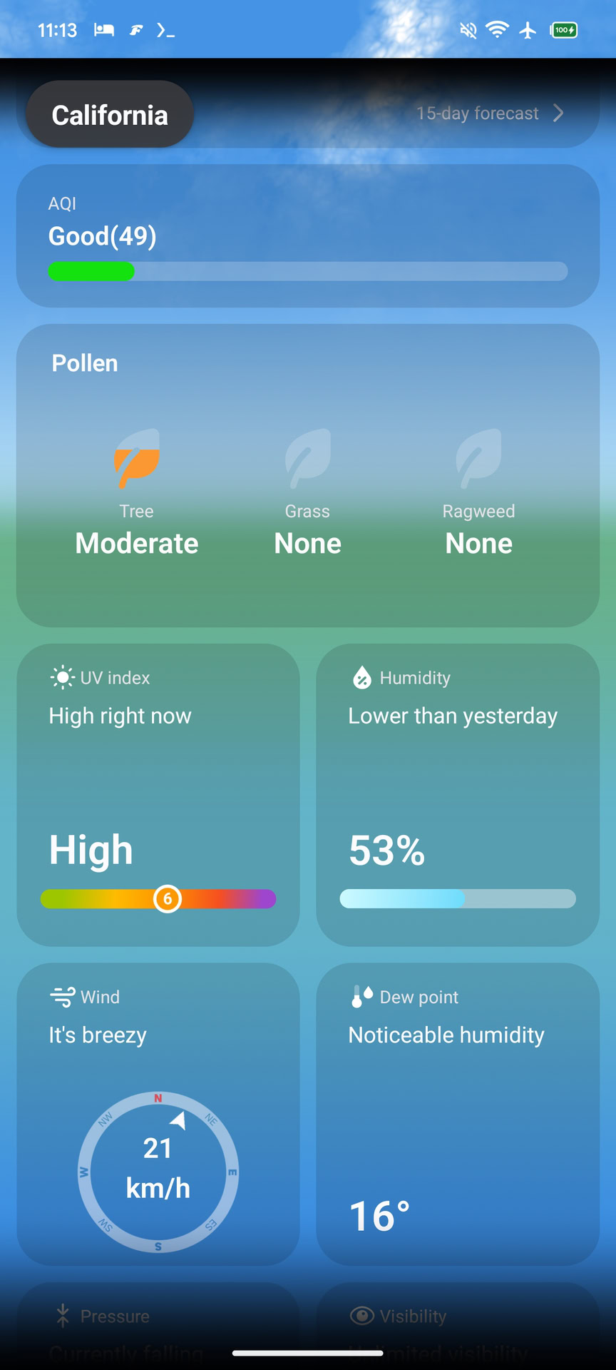 Samsung Weather app Pollen Old UI