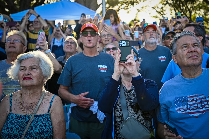 Large crowds gathered to watch the launch at a park in Titusville, Florida. Photograph: Miguel J Rodriguez Carrillo/AFP via Getty Images