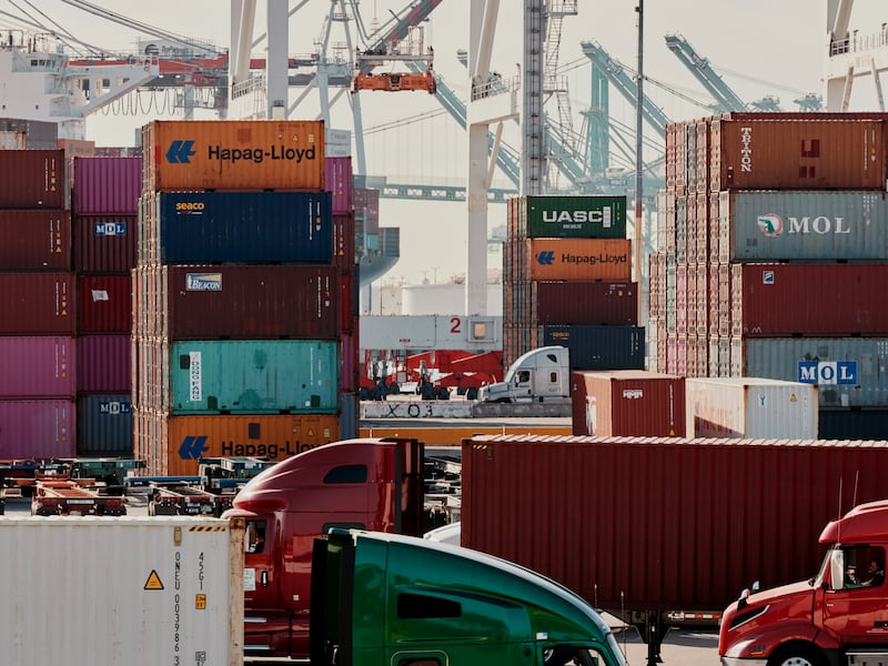 Port of Los Angeles. The average tariff on goods entering the US by early this year was just under 14 per cent Photograph: Adam Amengual/The New York Times
                      