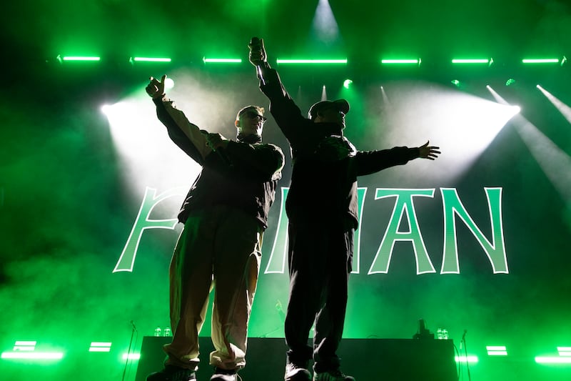 Fenian: Kneecap perform at 3Arena in Dublin in December 2025. Photograph: Chris Maddaloni