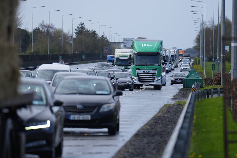 Fuel protesters block the N7 motorway in Rathcoole near Dublin on Sunday April 12, 2026. Photograph: Niall Carson/PA Wire