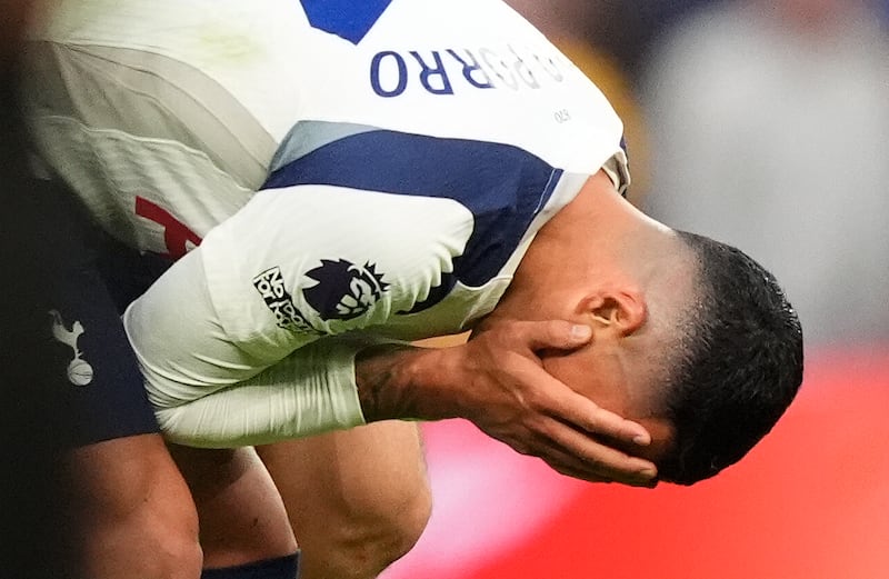 Pedro Porro after Tottenham's 2-2 draw against Brighton last weekend. Photograph: Jordan Pettitt/PA